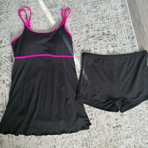 Women's Plus 2X Black and Pink Swim Dress, One-piece, Bathing Suit